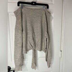 Express Off the Shoulder Tie Front Oatmeal Sweater